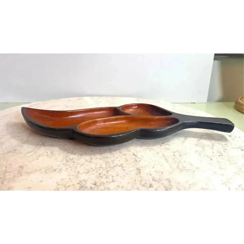 Vintage Wooden Serving Tray Leaf Design Nut Mints Candy Bowl‎ Dish Brown 6.5x13